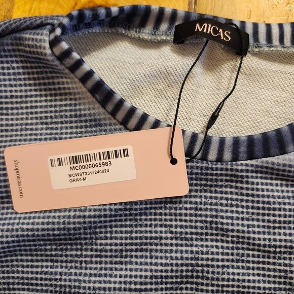 Micas Womens Medium Gingham Print Long Sleeve Faux Denim Crop Top With Pockets - Picture 6 of 7